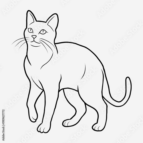 Elegant Standing Cat Line Art Illustration