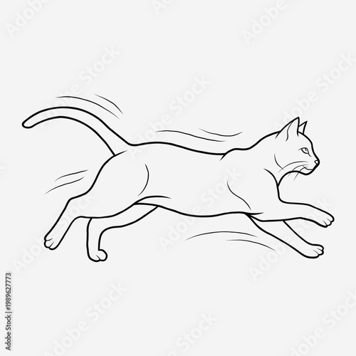 Minimalist Line Art Illustration of a Domestic Cat Running