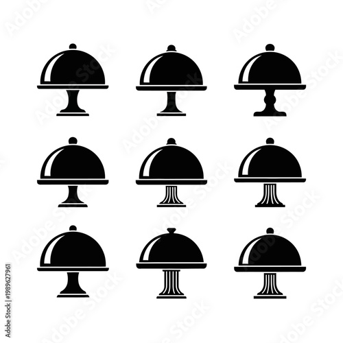 Set of Cloche Food Covers Icons, Restaurant Service, Catering, Fine Dining Symbols