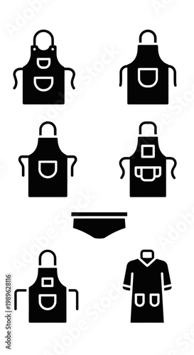 Apron Icon Set: Chef, Kitchen, Workwear, Uniform, Clothing, Apparel, Garment