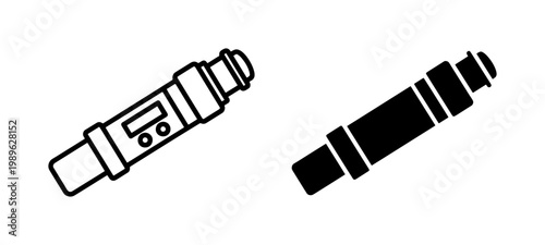 Insulin pen vector icons, medical diabetes injection device set, black outline and silhouette syringe symbols for healthcare design