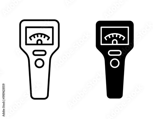 Handheld radiation detector icons, geiger counter vector symbols, digital dosimeter measurement tool for safety and scientific research