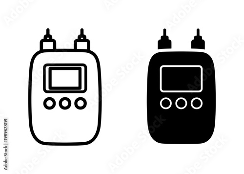 Digital multimeter icon set, electronic testing device vector, black and white multimeter symbols for electrical measurement and circuit diagnostics