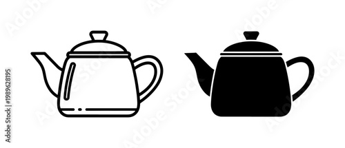 Teapot line and silhouette icon set