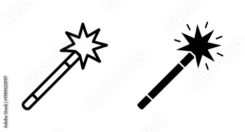 Magic Wand Icon Set with Sparkling Star Effect