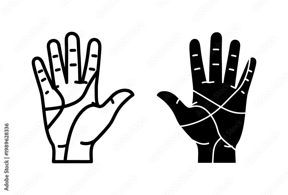 Fototapeta premium Palmistry Line Icons for Chiromancy and Fortune Telling
