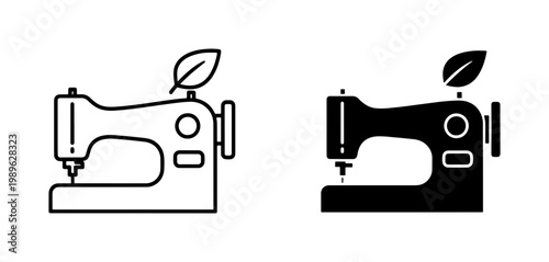 Sustainable Sewing Machine Icon with Eco Leaf