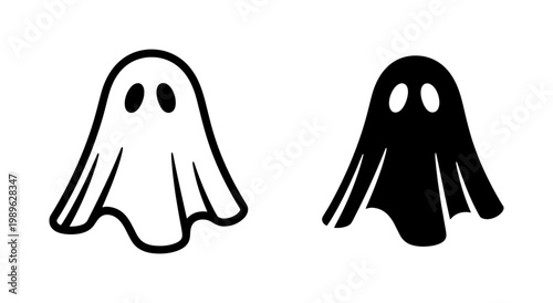 Cute Ghost Icon Set in Black and White Outline Style