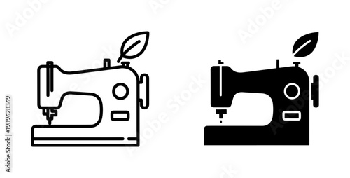 Sustainable Sewing Machine Icon with Eco Leaf Symbol