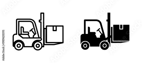 Forklift Truck Icon Set Carrying Cargo Box
