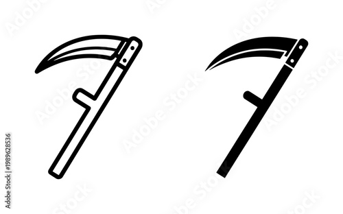 Grim Reaper Scythe Icon Set in Black Outline and Solid Style