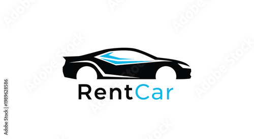 Sleek Black Car Logo for RentCar Services - Modern Design.