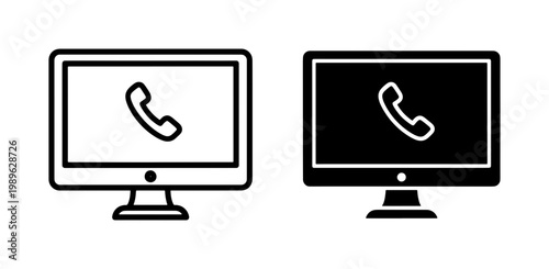 Computer Monitor with Phone Call Icon Set