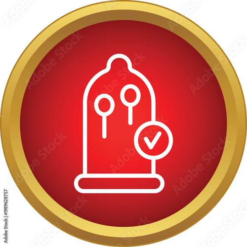 Condom line icon with checkmark symbolizing safe sex and birth control
