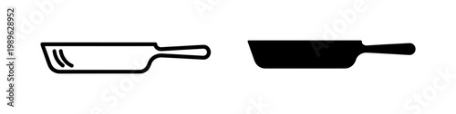Frying Pan Outline and Silhouette Icon Set