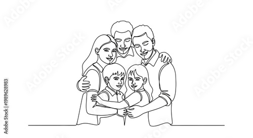 Family hugging each other tightly together.