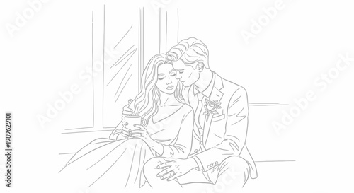 Loving couple sitting on a couch.