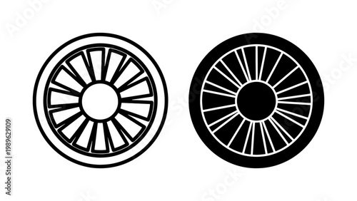 Minimalist Jet Engine Turbine Fan Vector Icons
