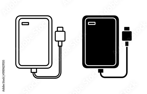 External Hard Drive Icon Set with USB Cable