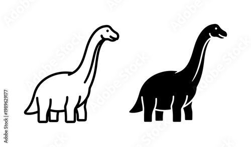 Brachiosaurus dinosaur silhouette and outline vector icons