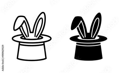 Magic hat with rabbit ears icon set