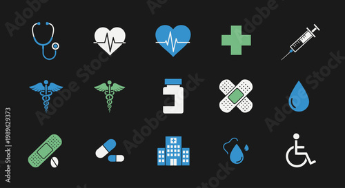 Medical health care symbols icons set.
