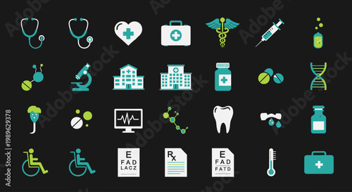 Medical icons and healthcare symbols.