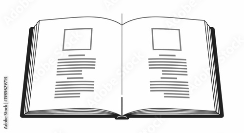 Open Book Icon with Blank Pages and Text Outlines on Isolated White Background, Reading and Education Symbol, Knowledge and Learning Vector Graphic