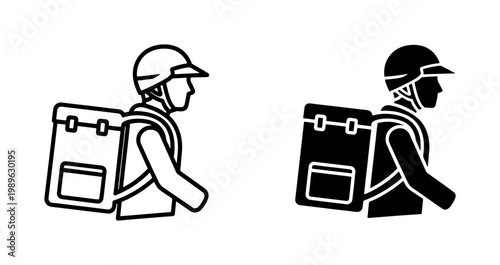 Delivery Courier Icon Wearing Helmet and Thermal Backpack