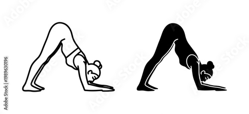 Dolphin Yoga Pose Silhouette and Line Art Vector