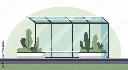 Modern greenhouse with cacti plants inside.