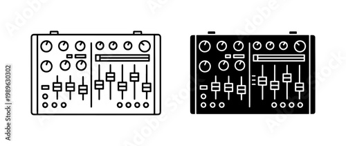 Professional DJ Mixer Icon Set in Line and Glyph Style