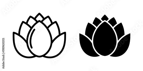 Minimalist Lotus Flower Outline and Solid Silhouette Icon Set