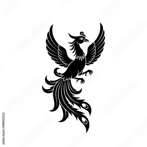 Majestic Phoenix Bird Illustration with Spread Wings and Detailed Feathers.