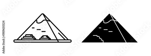 Egyptian Pyramid Line and Silhouette Icon Set