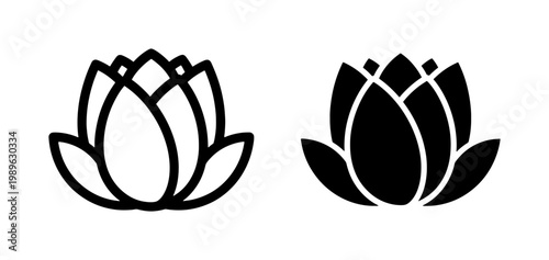 Minimalist Lotus Flower Icon Set in Outline and Solid Style