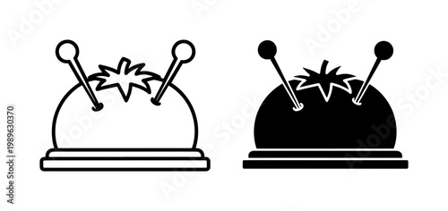 Tomato pincushion icon set for sewing and needlework