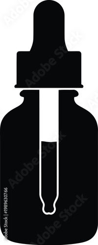 Black and white illustration of a dropper bottle with liquid inside