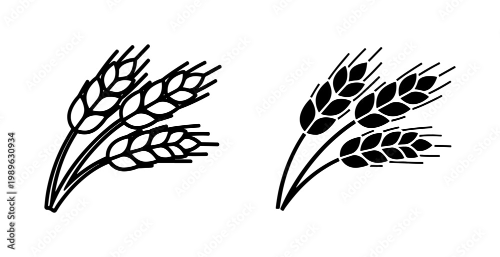 Fototapeta premium Wheat Ear Black Silhouette Icon Set