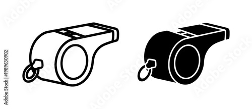 Sports whistle icon set in outline and solid black style