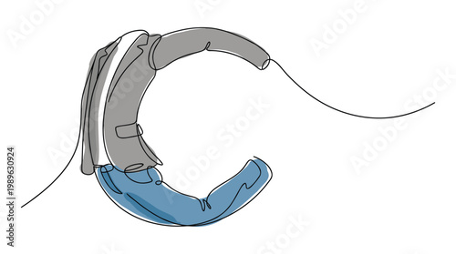 Abstract crescent shape with business suit and casual denim texture.