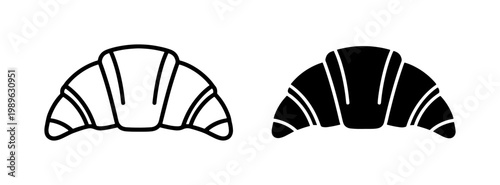 Croissant Outline and Solid Black Vector Icon Set