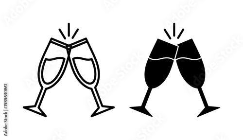 Champagne glasses clinking icon set for celebration events