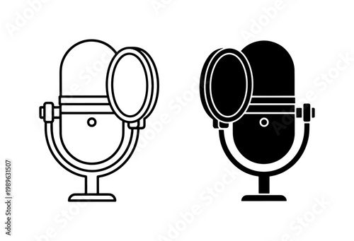 Studio Microphone with Pop Filter Icon Set