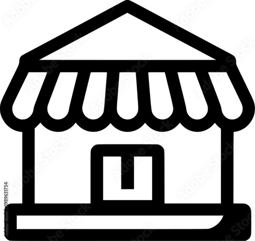 Shopfront Icon: Simple and clean line art representation of a shopfront, suitable for e-commerce, retail, and business-related design projects.