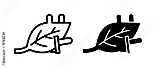 Green Energy Leaf Electric Plug Icon Set