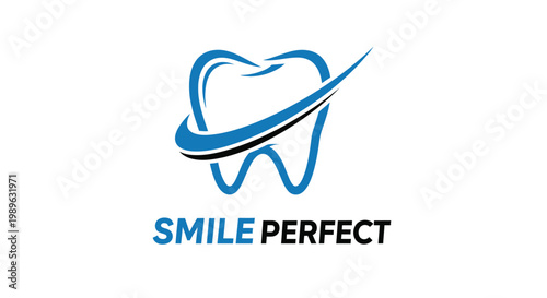 Elegant Smile Perfect Dental Logo Depicting a Healthy Tooth with a Curved Line.