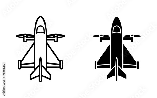 VTOL Drone Aircraft Icon Set with Propellers