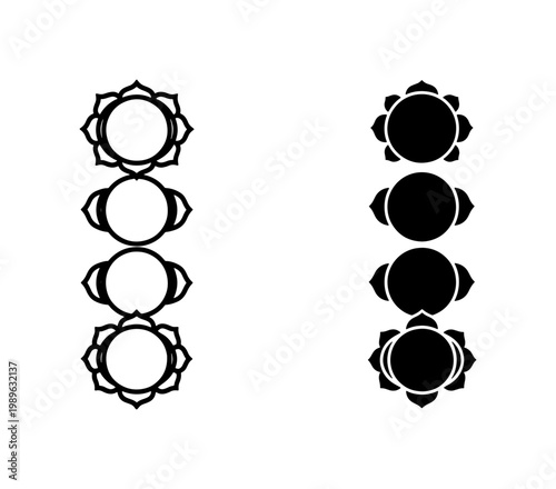 Minimalist Chakra Symbol Set in Black and White