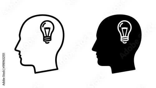 Human head profile with lightbulb icon representing creative idea